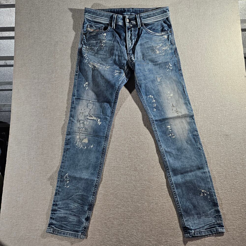 Diesel Thommer Slim Jeans Mens 30 Blue Distressed Denim